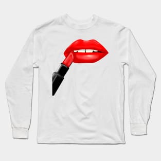 red lipstick lips Long Sleeve T-Shirt